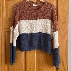 Juniors cropped tri-color sweater